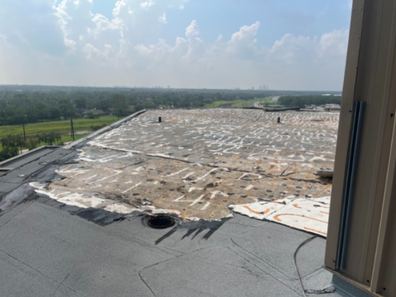 Roof of Brazosport Hospital after Hurricane Beryl