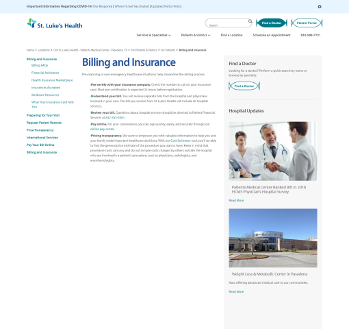 Billing and insurance | Patients Medical Center | St. Luke's Health