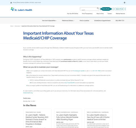 Important Information About Your Texas Medicaid/CHIP Coverage | St. Luke's Health